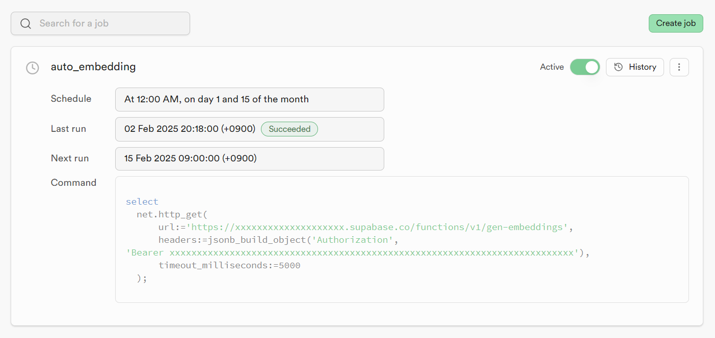 schedule 칸에 "0 0 1,15 * *"을 입력하면 됩니다